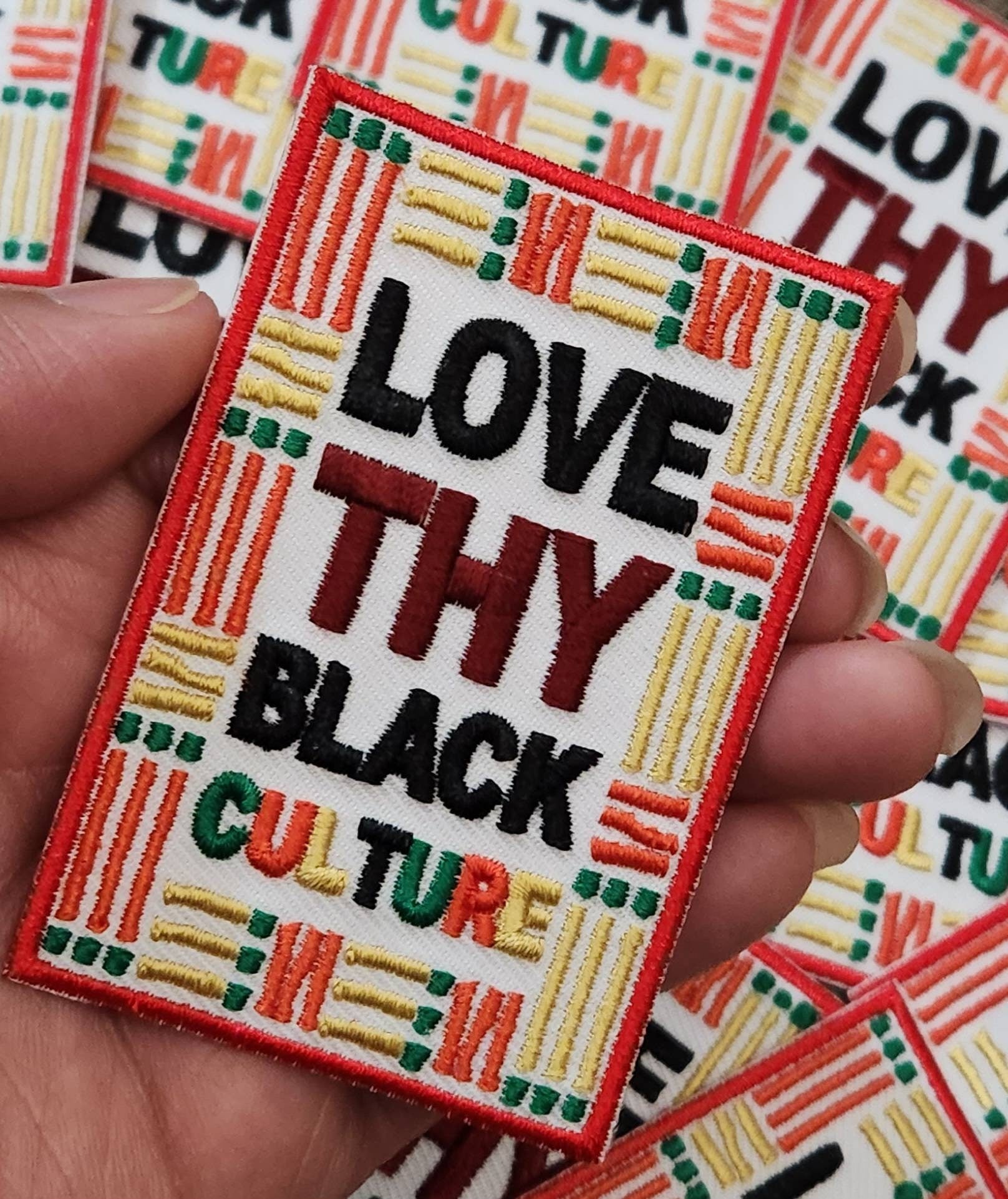 New, 1-pc, "Love Thy Black Culture" Bold and Proud Iron-on Embroidered Patch, Size 2"x3", Colorful and Vibrant Applique for Clothing & Hats