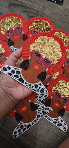Sparkling Black Girl Power: "Lady in Fur Leopard Top & Gold Hair" Sequins and Satin Embroidered Patch, Size 6" Patch, 1-pc Iron-on Applique