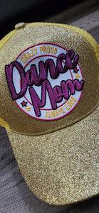 Cute Messy Bun/Ponytail Hat, with "Dance Mom" Color Patch, Glitter Hat, Sparkling Bad Hair Day Hat, Popular Patch, Dance Mom Gifts