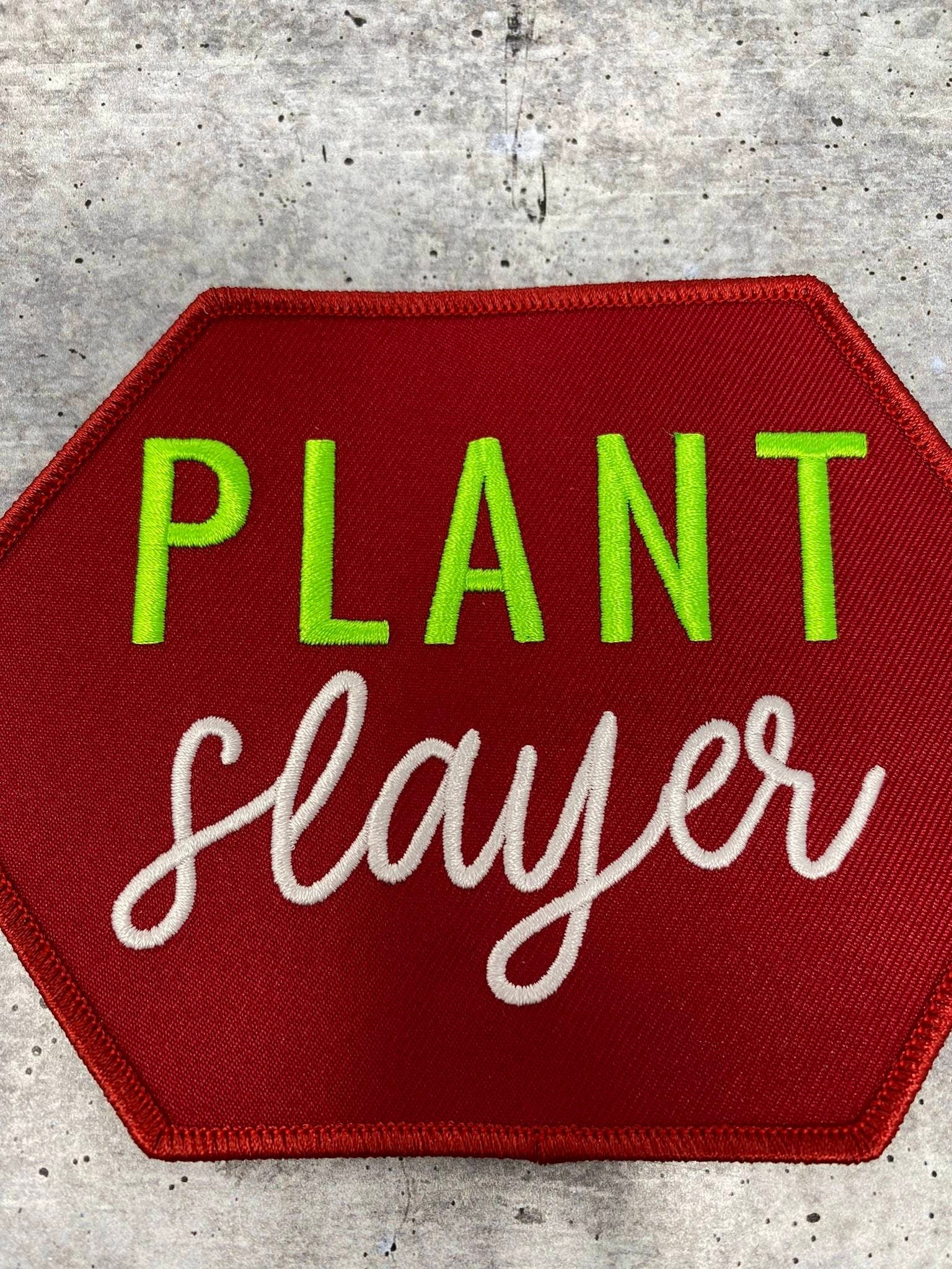 Vegan Collection: New, 1-pc, "Plant Slayer", Sz 4"x4", Iron-on Embroidered Patch, Gift for Vegans, Cute Patch Jackets, Hats