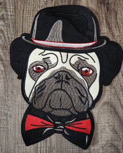Exclusive,"Top Hat Pup w/Red Bow-tie" Large Embroidered Patch, Sew-on Applique, Patch for Men and Dog Lovers, 12" Back Patch for Jackets