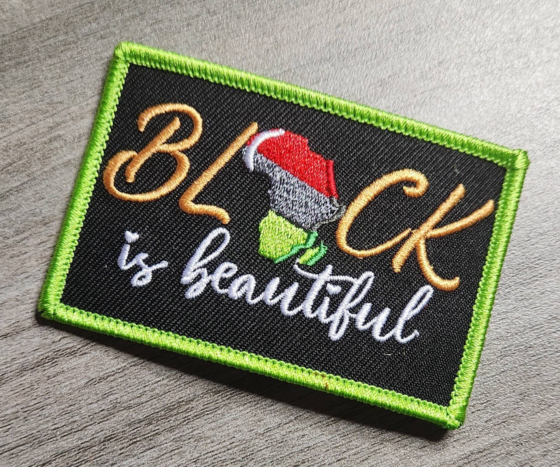 New, "Black is Beautiful" w/Color Flag, Iron-On Embroidered Afrocentric Patch; Black History Month Patch, Applique for Clothing, Hats, Crocs