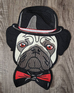 Exclusive,"Top Hat Pup w/Red Bow-tie" Large Embroidered Patch, Sew-on Applique, Patch for Men and Dog Lovers, 12" Back Patch for Jackets