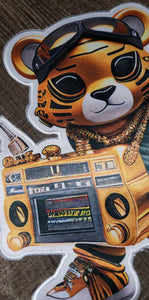 Luxury Collection: "Hip-Hop Radio Toting Tiger," Sz 12", 1-pc, Digital Patch w/ Embroidered Satin Border & Iron-On Backing, Patch for Jacket