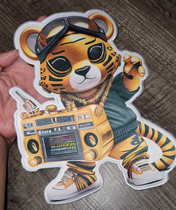 Luxury Collection: "Hip-Hop Radio Toting Tiger," Sz 12", 1-pc, Digital Patch w/ Embroidered Satin Border & Iron-On Backing, Patch for Jacket
