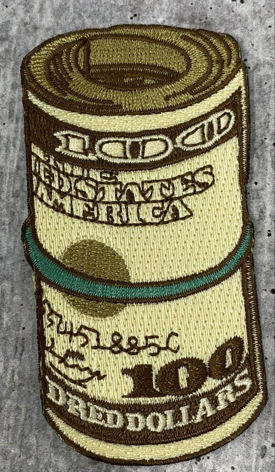 Exclusive, 1-pc, "100 dollar Bill" Money Roll, Size 3.5", Iron-on 100% Embroidered Patch; Hustler Gifts, Retro Style Gifts, DIY Applique