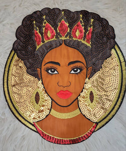 New, "Alluring Crowned Queen" Sequins, Embroidery, & Satin, 10.5'' Patch, Iron-on Exclusive Applique, Large Back Patch, Sequins Patch