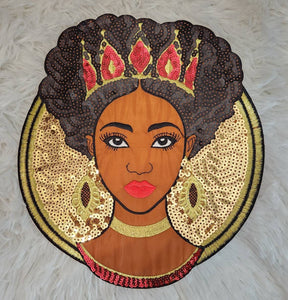 New, "Alluring Crowned Queen" Sequins, Embroidery, & Satin, 10.5'' Patch, Iron-on Exclusive Applique, Large Back Patch, Sequins Patch
