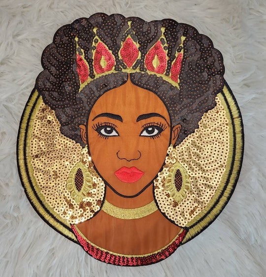 New, "Alluring Crowned Queen" Sequins, Embroidery, & Satin, 10.5'' Patch, Iron-on Exclusive Applique, Large Back Patch, Sequins Patch
