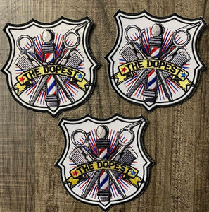 NEW, "The DOPEST Barber" Barbershop Badge, 1 Pc., Iron-on Merit Badge, Embroidered, DIY Appliques, Great for Men and Women Barbers, 4"