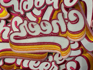 Embroidery, "Colorful Cheer" Pink/Gold/Orange/White, Varsity Patch, Iron-on Applique for Jackets, Camo, & Bags, Size 5.5", Cheerleader Patch