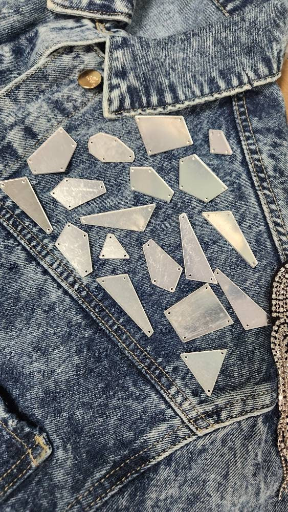 New: SILVER Mirror Studs, Flatback Sew or Glue On, For  DIY Fashion Projects, Tshirts, Jackets, Hats, Dresses, and more! Embellishments