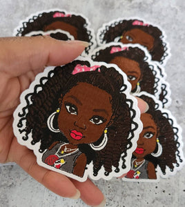 New, 1-pc "Chocolate Beauty" Afrocentric-Diva Patch, 4" Iron-on Embroidered Patch, DIY, Craft Supplies, Melanin Magic, Twists & Ponytails