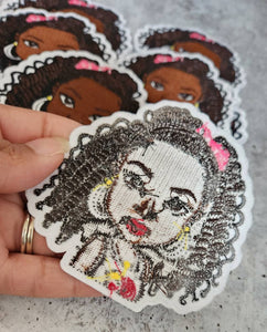 New, 1-pc "Chocolate Beauty" Afrocentric-Diva Patch, 4" Iron-on Embroidered Patch, DIY, Craft Supplies, Melanin Magic, Twists & Ponytails