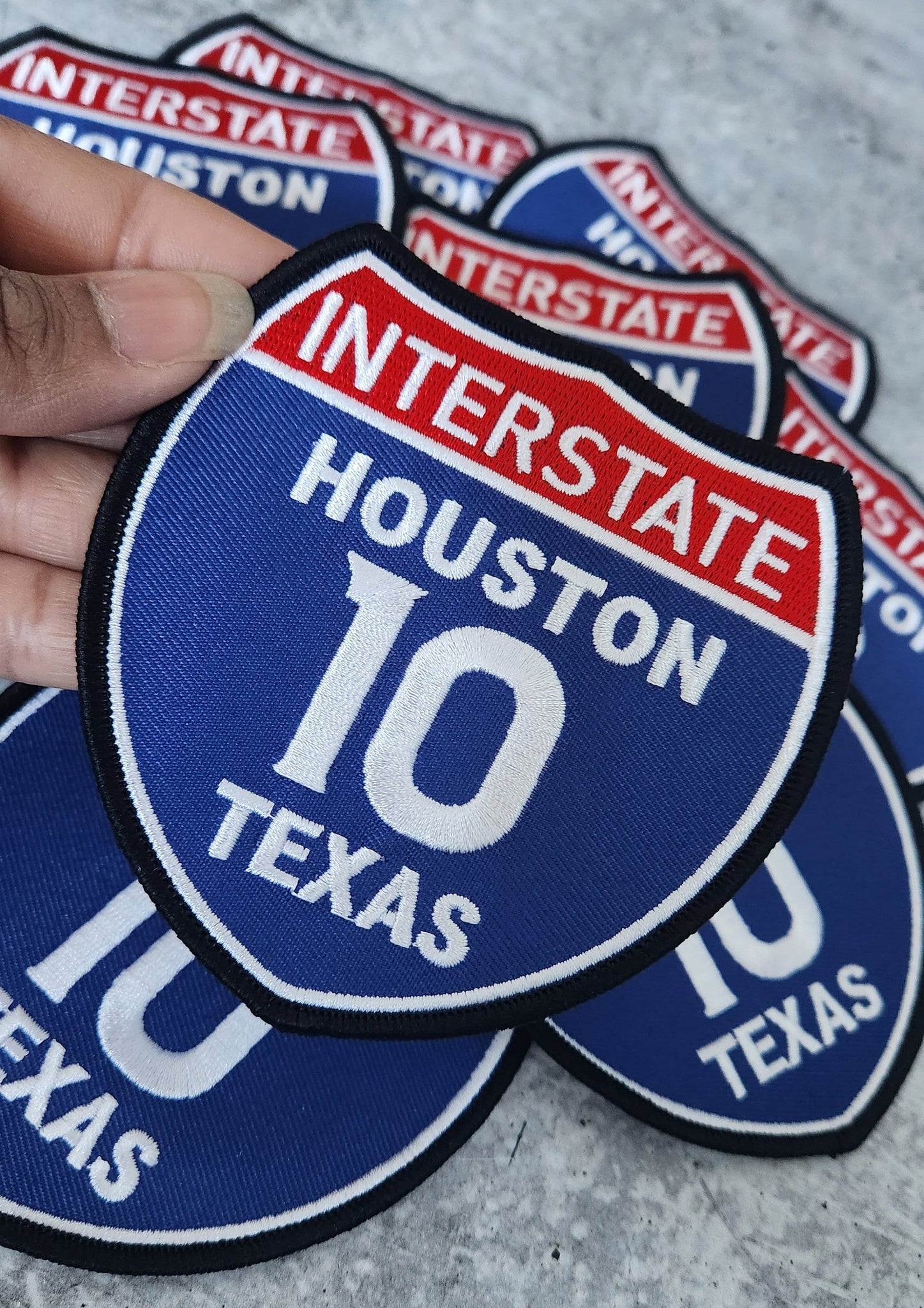Collectable 1-pc, "HOUSTON 4" Interstate 10" Iron-On Embroidered Patch; Popular Texas Emblem, Red/White/Blue Badge, 1-pc, Patch for Jackets