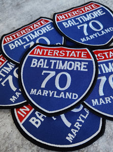 Collectable 1-pc, "BALTIMORE, 4" Interstate 70" Iron-On Embroidered Patch; Popular Maryland Emblem, Red/White/Blue Badge,Patch for Jac