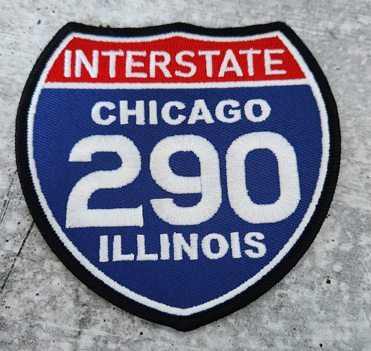 Collectable 1-pc, "CHICAGO 4" Interstate 290" Iron-On Embroidered Patch; Popular Chicago Emblem, Red/White/Blue Badge, Patch for Jackets