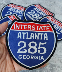 Collectable 1-pc, "ATLANTA 4" Interstate 285" Iron-On Embroidered Patch; Popular Georgia Emblem, Red/White/Blue Badge, Patch for Jackets