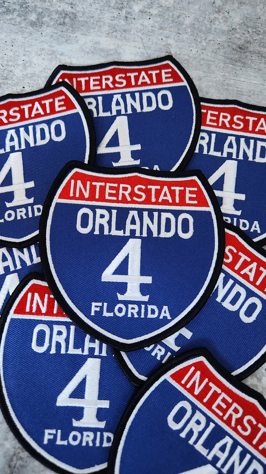 Collectable 1-pc, "ORLANDO 4" Interstate 285" Iron-On Embroidered Patch; Popular Florida Emblem, Red/White/Blue Badge, Patch for Jackets