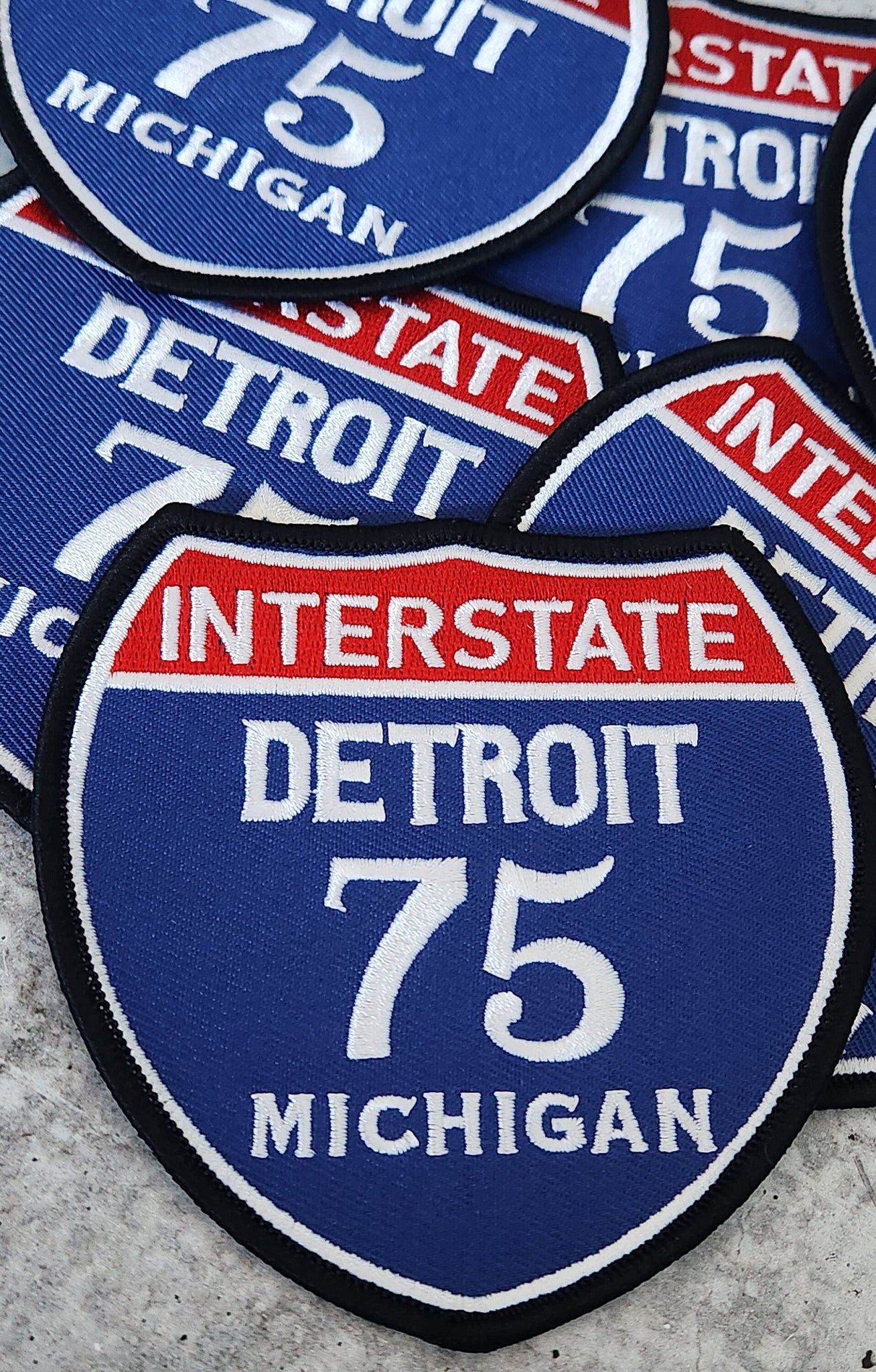 Collectable 1-pc, "DETROIT 4" Interstate 75"  Iron-On Embroidered Patch; Popular Michigan Emblem, Red/White/Blue Badge, Patch for Jackets