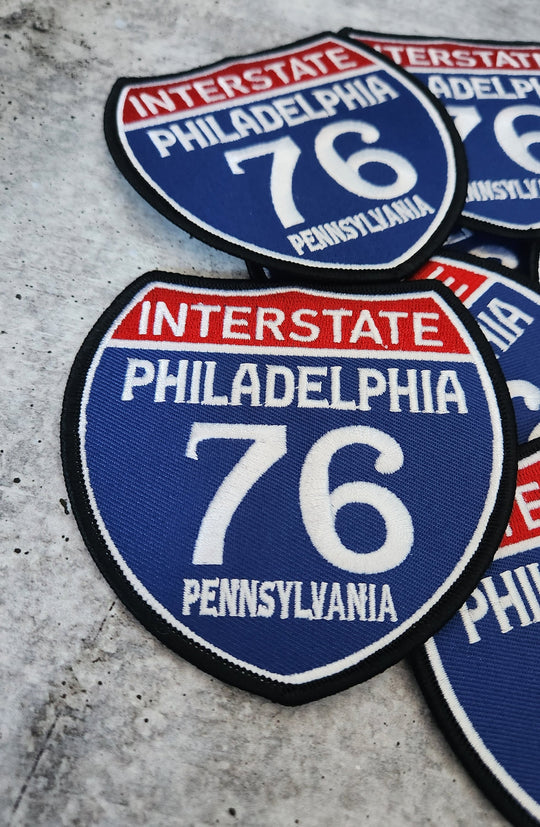 Collectable 1-pc, "PHILADELPHIA 4" Interstate 76"  Iron-On Embroidered Patch; Popular Pennsylvania Emblem, Red/White/Blue Badge, Patch for J