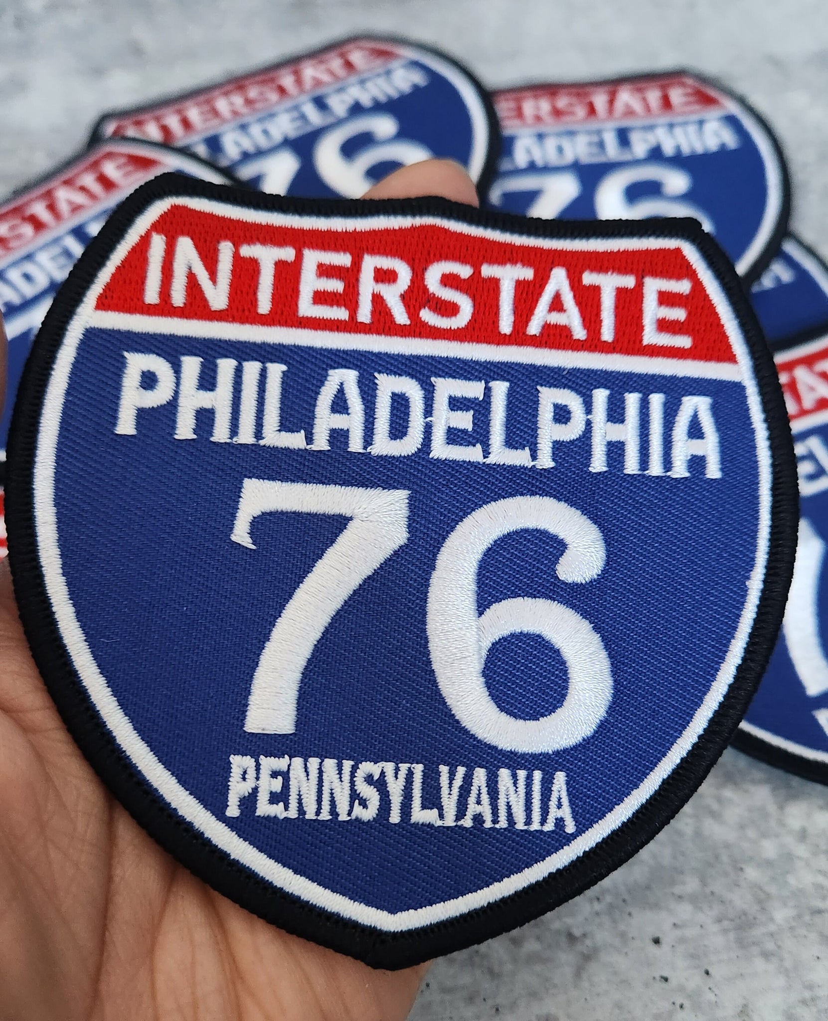 Collectable 1-pc, "PHILADELPHIA 4" Interstate 76"  Iron-On Embroidered Patch; Popular Pennsylvania Emblem, Red/White/Blue Badge, Patch for J