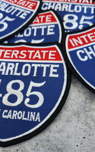 Collectable 1-pc, "CHARLOTTE 4" Interstate 485" Iron-On Embroidered Patch; Popular North Carolina Emblem, Red/White/Blue Badge, Patch for Ja