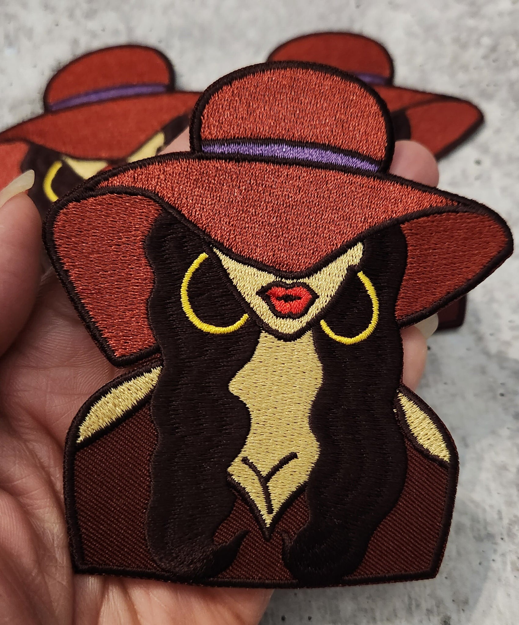 New, 1-pc "Fedora Cutie", Size 4", Iron-on Embroidered Patch for Shoes, Phone Cases, Makeup Bags, Clothing, Hats, Jackets and Accessories