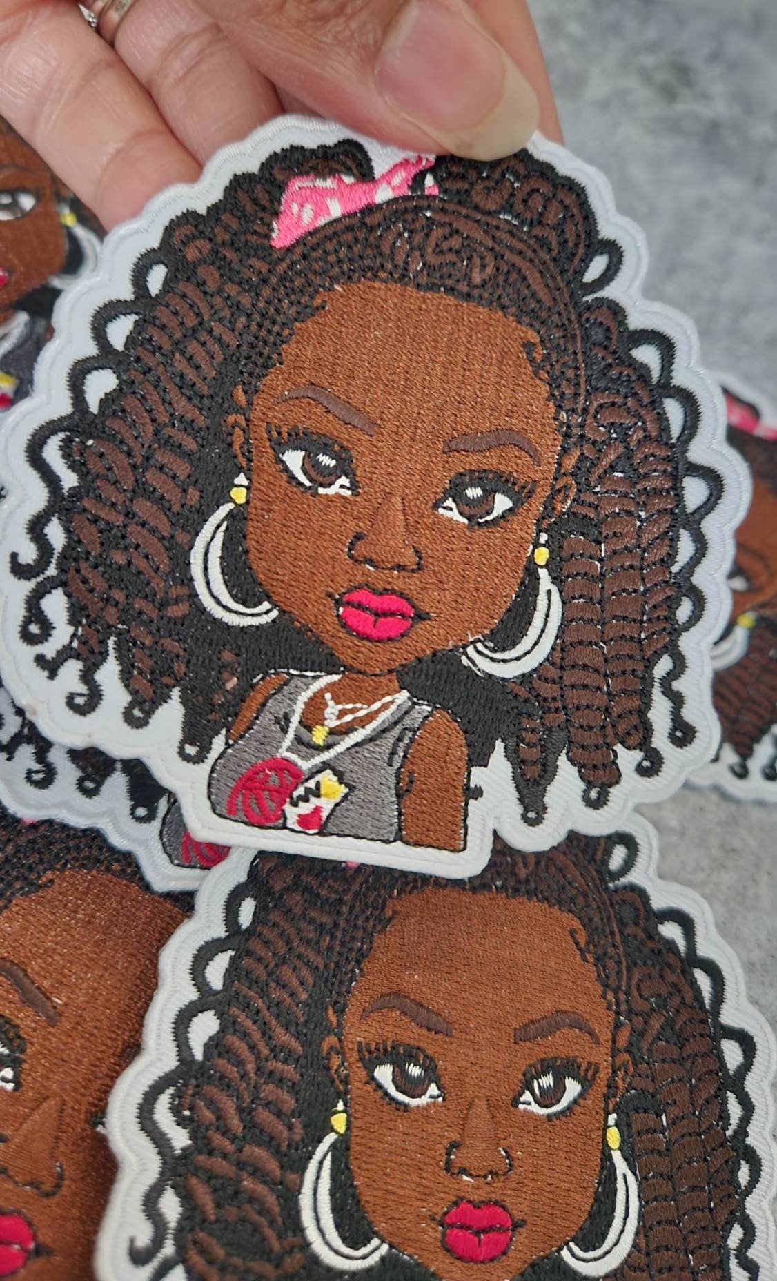 New, 1-pc "Chocolate Beauty" Afrocentric-Diva Patch, 4" Iron-on Embroidered Patch, DIY, Craft Supplies, Melanin Magic, Twists & Ponytails