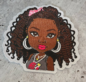 New, 1-pc "Chocolate Beauty" Afrocentric-Diva Patch, 4" Iron-on Embroidered Patch, DIY, Craft Supplies, Melanin Magic, Twists & Ponytails