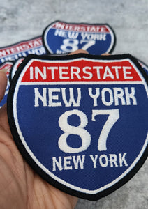Collectable 1-pc, "NEW YORK 4" Interstate 87"  Iron-On Embroidered Patch; Popular New York Emblem, Red/White/Blue Badge, Patch for Jackets