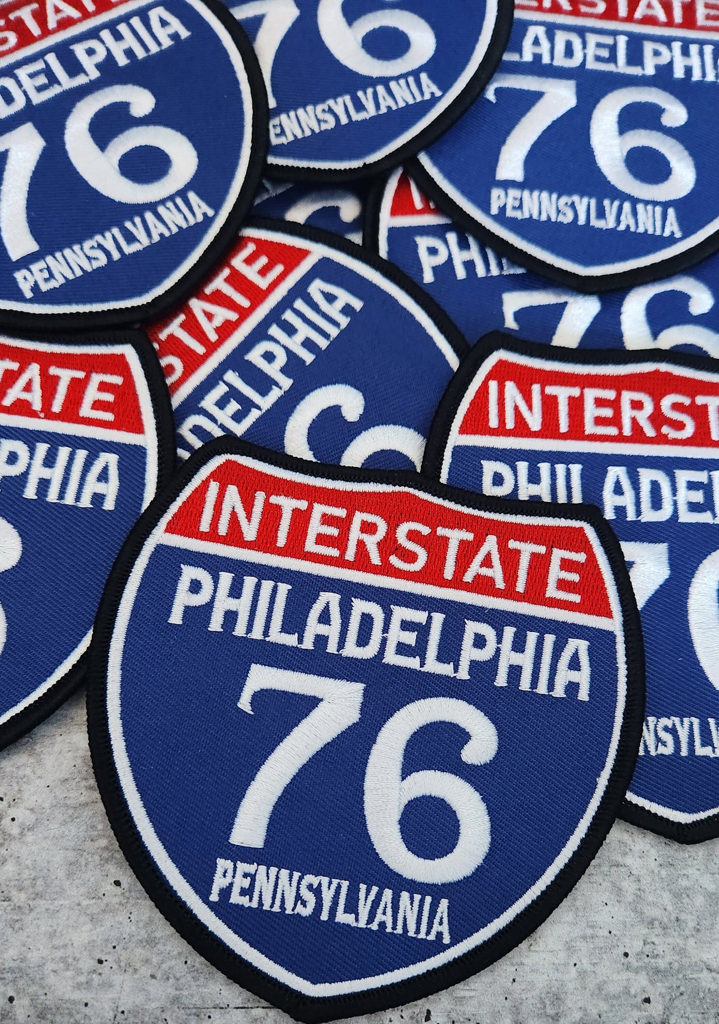 Collectable 1-pc, "PHILADELPHIA 4" Interstate 76"  Iron-On Embroidered Patch; Popular Pennsylvania Emblem, Red/White/Blue Badge, Patch for J