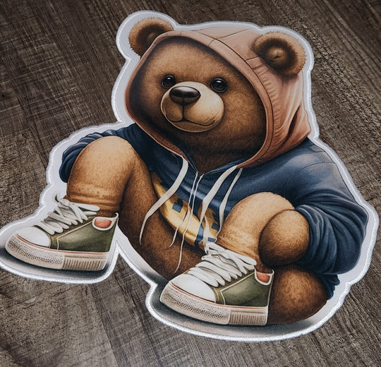 Luxury Collection: "Hip-Hop Radio Hooded Teddy Bear," Sz 12", 1-pc, Digital Patch w/Satin Border & Iron-On Backing, Large Patch for Jacket